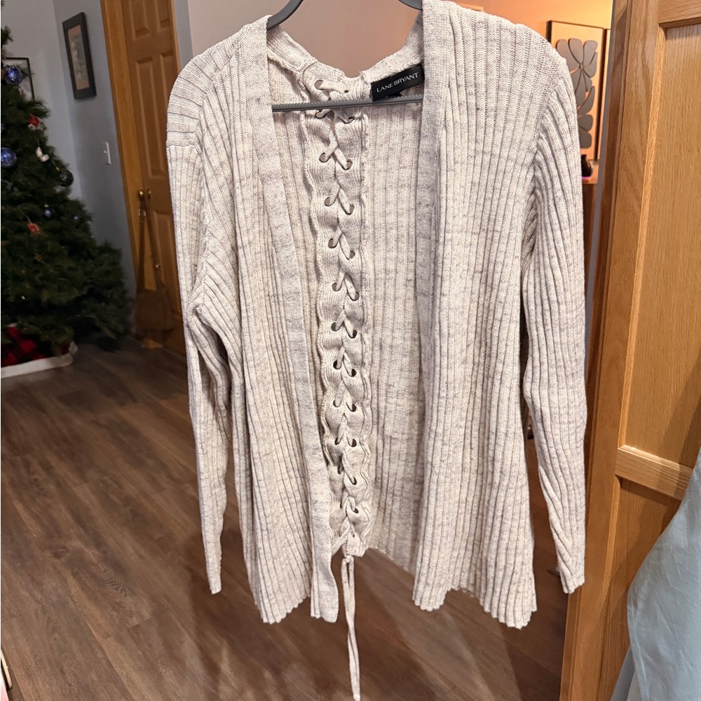 Lane Bryant Gray Lace-Up Cardigan